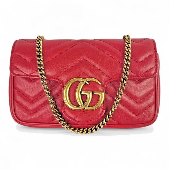 GUCCI Matalasse Super Mini GG Marmont Shoulder Bag Hibiscus Red Chain Strap - Picture 1 of 16